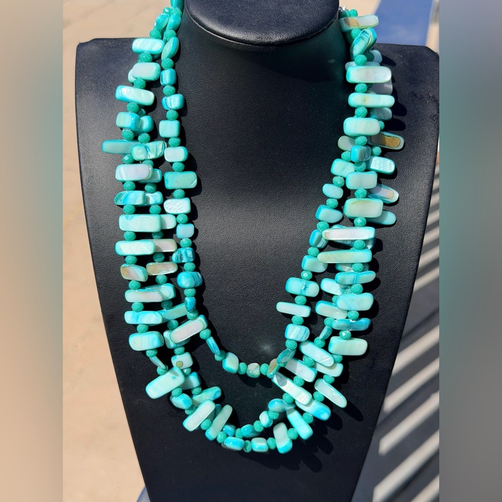 Turquoise Shell 3 Strand Bead summer Necklace - Women Jewelry
